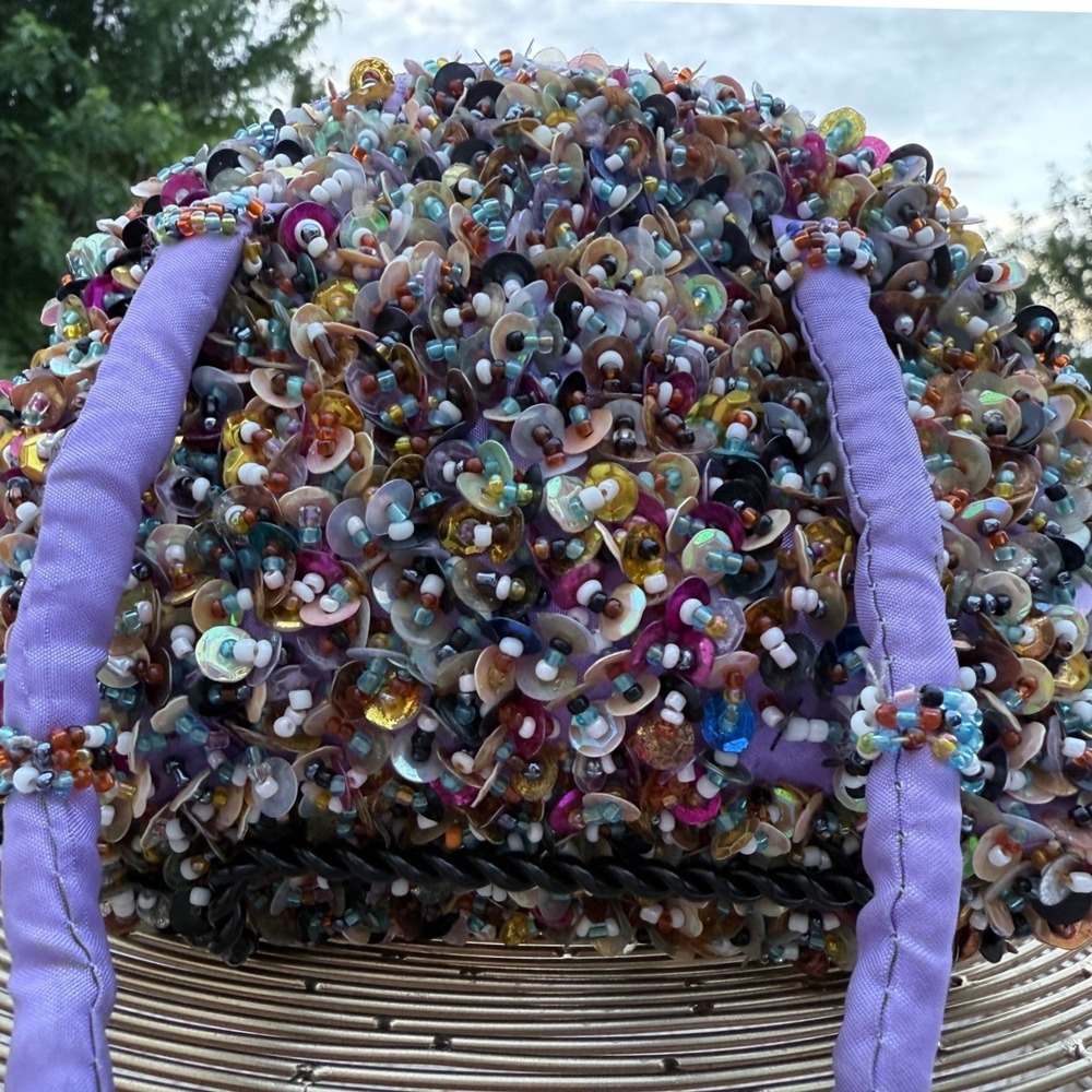 Kitschy Artsty Purple Beaded Sequin Mini Handbag Multi Color Embellished Purse - Picture 16 of 16